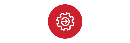 Icon: Red circle with gear and arrow pointing right in the middle.