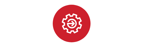Icon: Red circle with gear and arrow pointing right in the middle.
