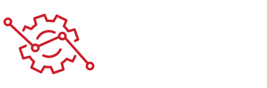 Icon: Red gear with trending line upward