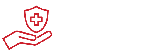 Icon: Hand holding up a shield with health cross.