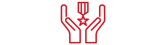 Icon: Two hands holding up a military medal with a star