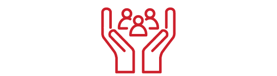 Icon: Two hands holding up three people
