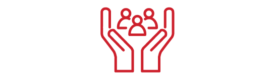 Icon: Two hands holding up three people
