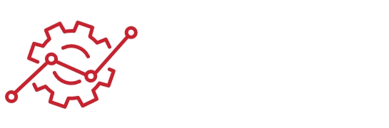 Icon: Red gear with trending line upward
