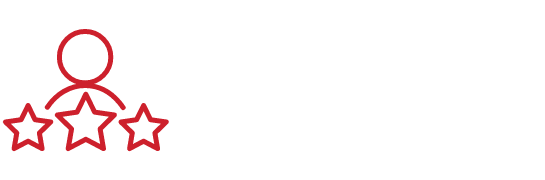 Icon: Person above three red outlined stars.
