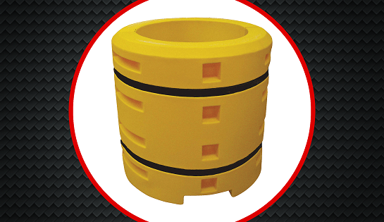 Yellow column protector within a white circle.