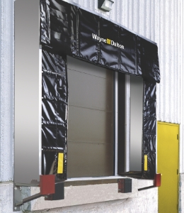 Dock shelter in warehouse loading area.