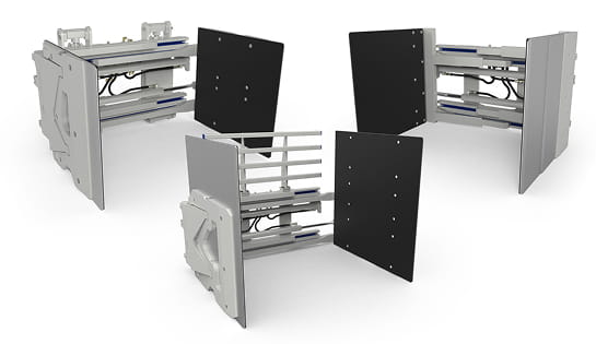 Three forklift clamp attachments.