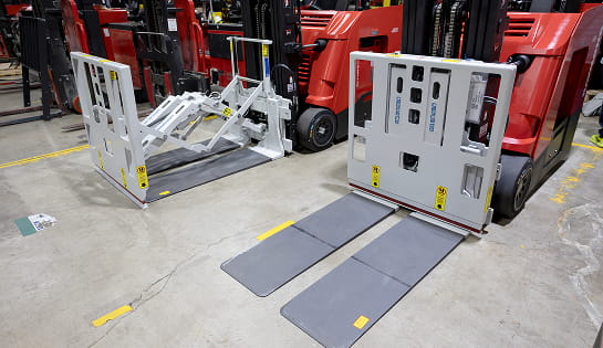 Push pull forklift attachment on Raymond counterbalanced trucks.