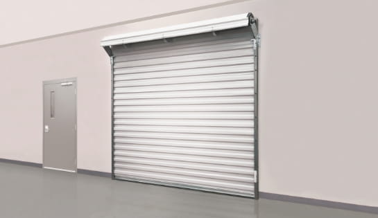 Metal rolling steel door inside a warehouse