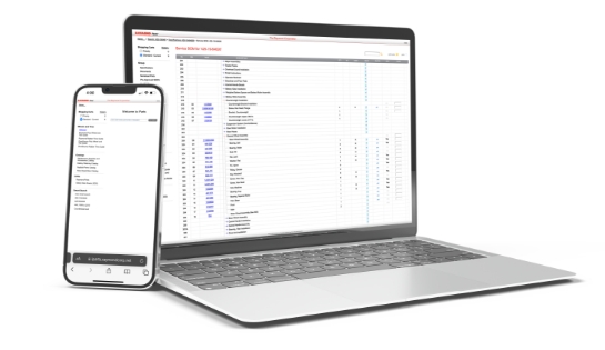 Laptop next to a mobile phone with Raymond's iParts portal on the screens.