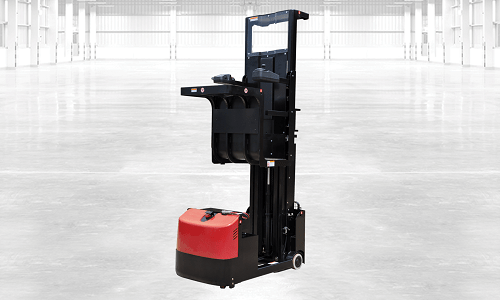 Red and black Joey 1 Task Support Vehicle on warehouse floor.