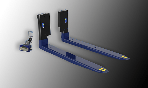Blue mobile weigh forks for lift trucks.