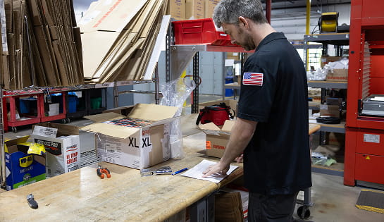 RSC parts specialist packs replacement parts order in Cincinnati branch.