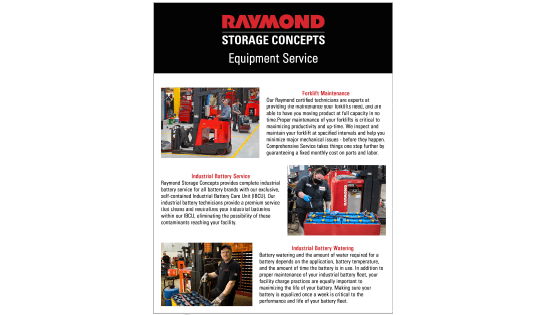 Thumbnail of Raymond Storage Concepts Equipment Service Sell Sheet. Click to download the PDF.